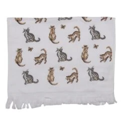 Clayre & Eef Gastendoekje 40x66 Cm Wit Grijs Katoen Katten Toilet