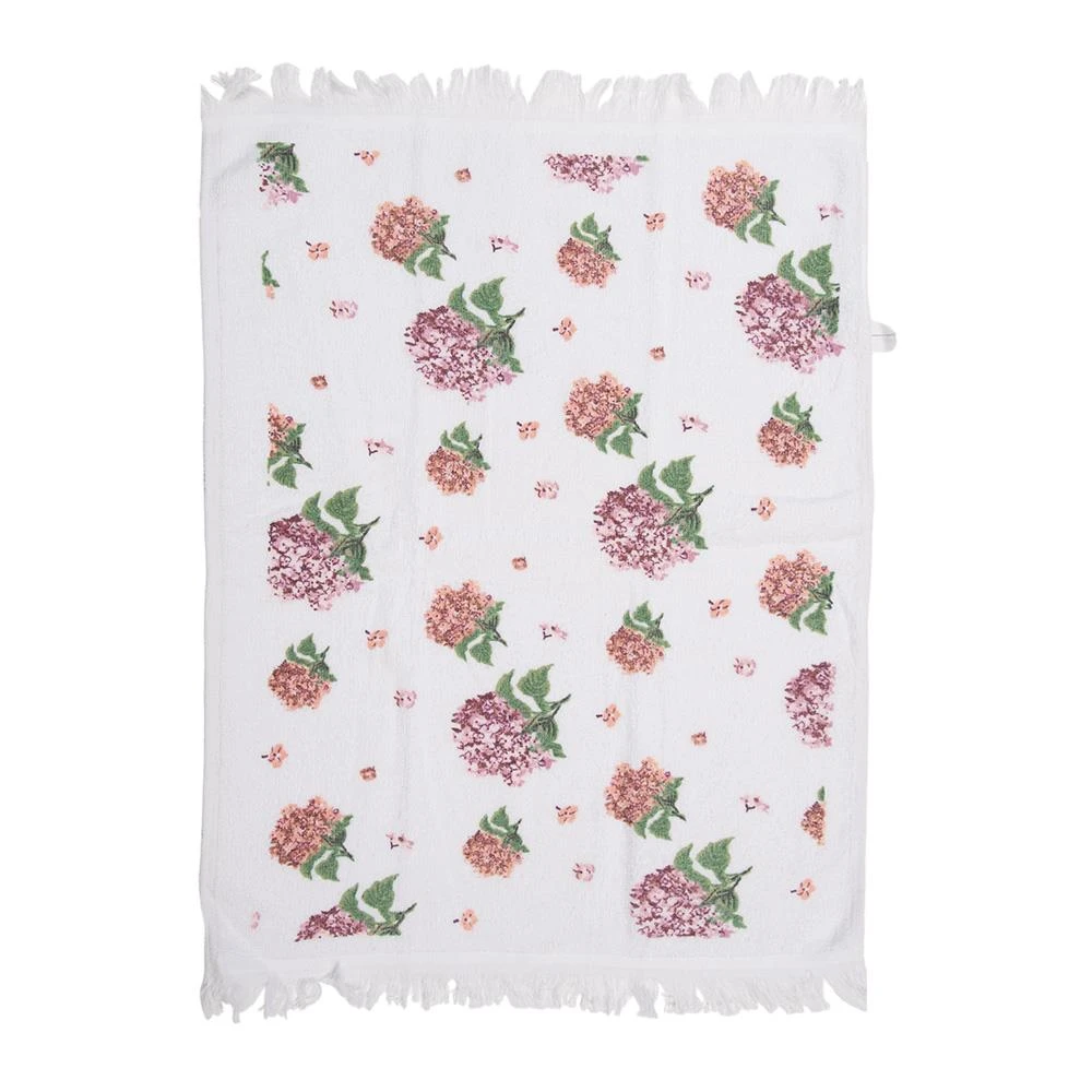 Clayre & Eef Gastendoekje 40x66 Cm Wit Roze Katoen Hortensia Toilet - Afbeelding 2
