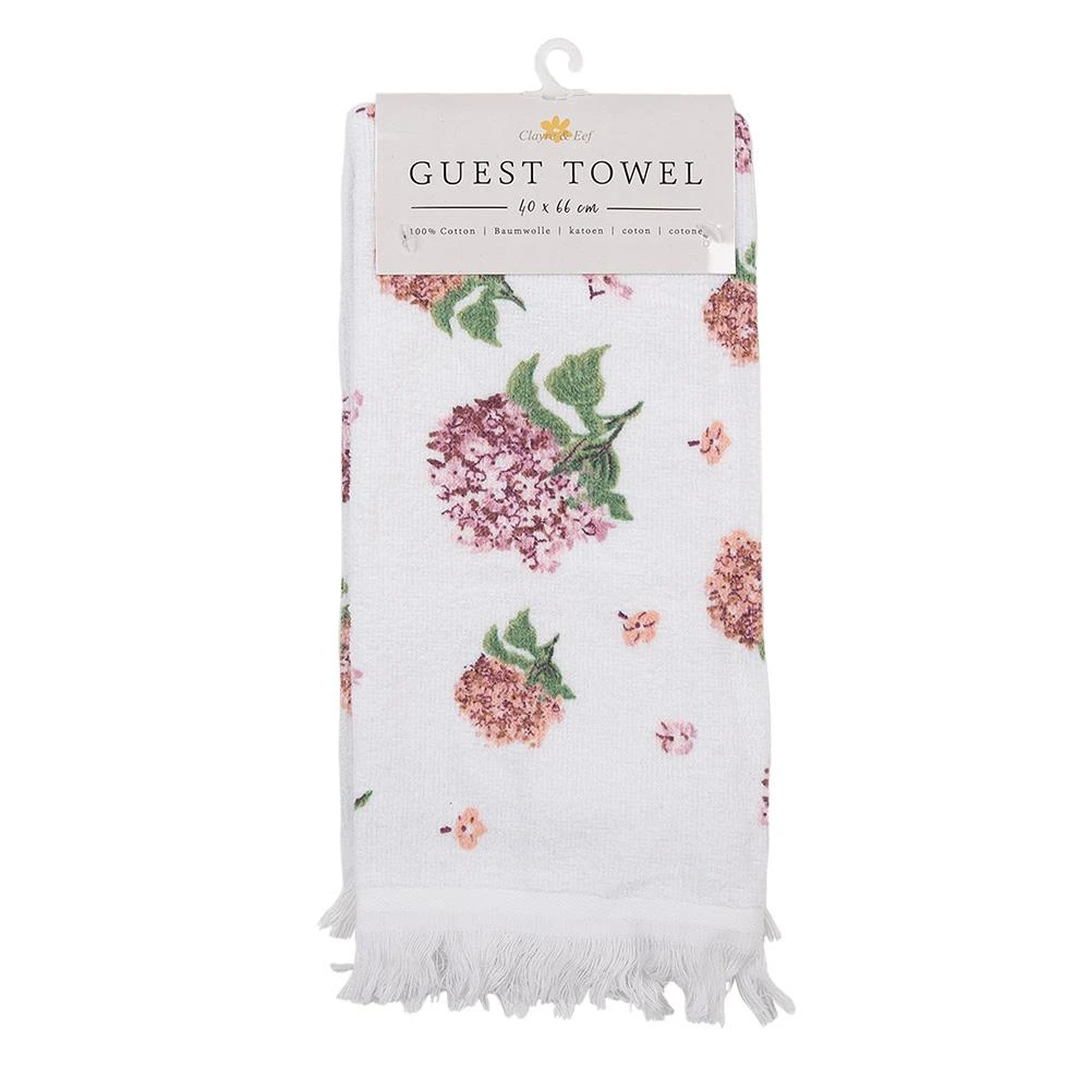 Clayre & Eef Gastendoekje 40x66 Cm Wit Roze Katoen Hortensia Toilet - Afbeelding 3