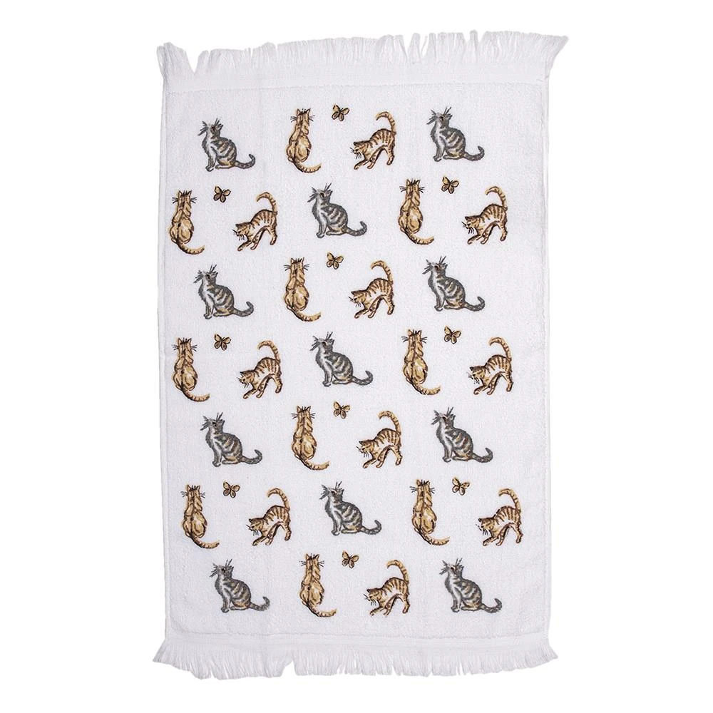 Clayre & Eef Gastendoekje 40x66 Cm Wit Grijs Katoen Katten Toilet - Afbeelding 2