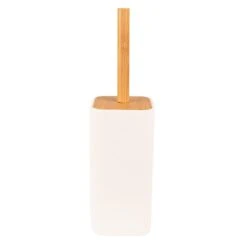 Clayre & Eef WC Borstel 9x9x34 Cm Wit Bruin Keramiek Vierkant