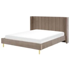 Beliani - VILLETTE - Tweepersoonsbed - Taupe - 180 X 200 Cm - Fluweel