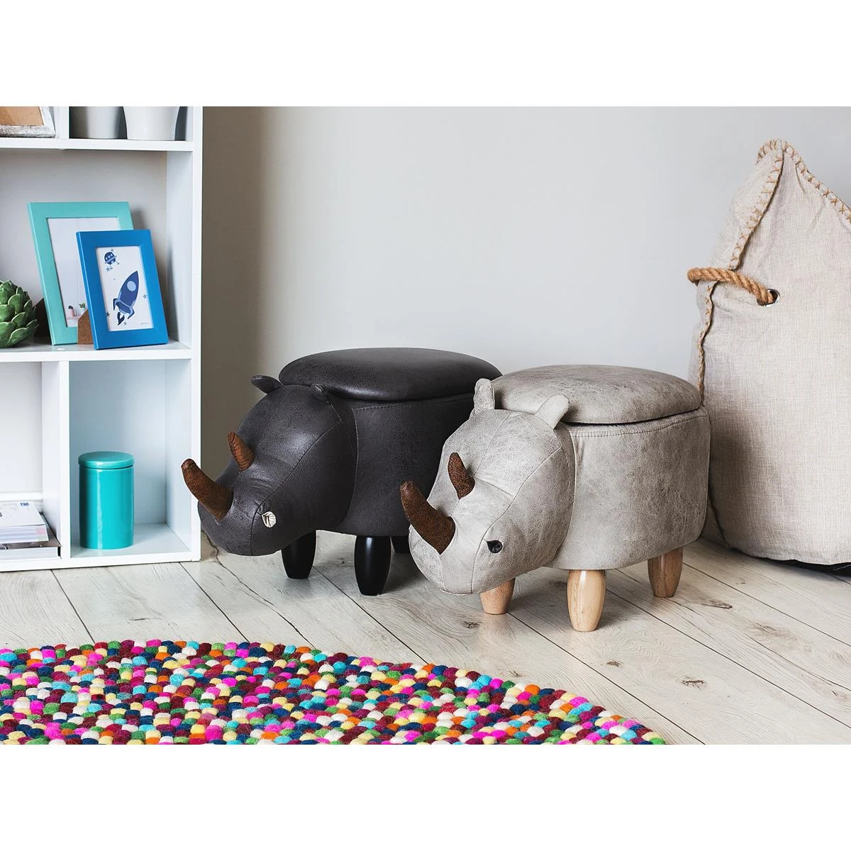 Beliani - RHINO - Hocker - Grijs - Kunstleer - Afbeelding 2