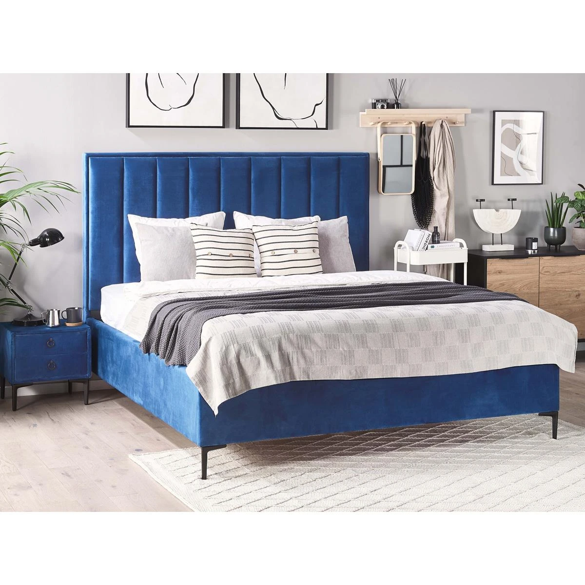 Beliani-SEZANNE -Bed Met Opbergruimte-Blauw-140 X 200 Cm-Fluweel - Afbeelding 2