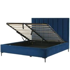 Beliani-SEZANNE -Bed Met Opbergruimte-Blauw-140 X 200 Cm-Fluweel