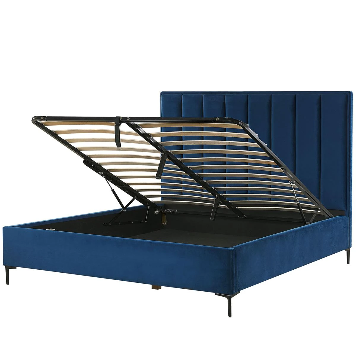 Beliani-SEZANNE -Bed Met Opbergruimte-Blauw-140 X 200 Cm-Fluweel