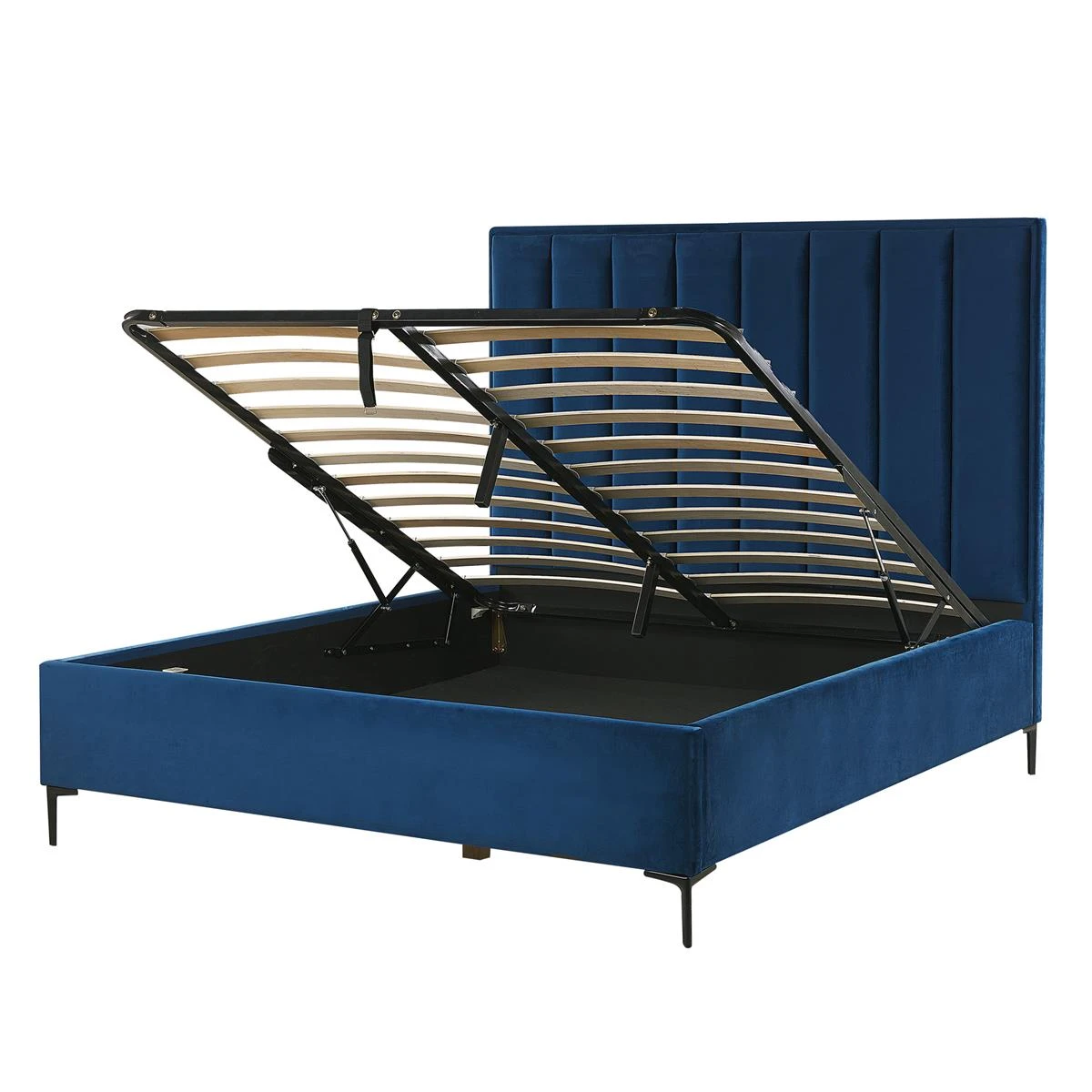 Beliani-SEZANNE -Bed Met Opbergruimte-Blauw-140 X 200 Cm-Fluweel - Afbeelding 3