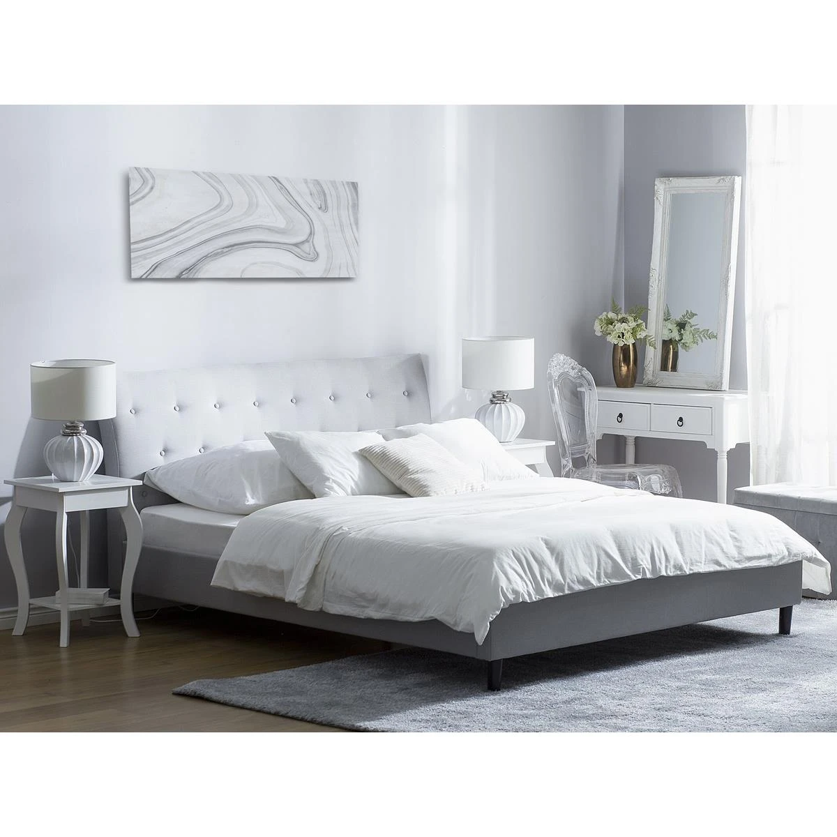 Beliani-SAVERNE -Tweepersoonsbed-Grijs-180 X 200 Cm-Polyester - Afbeelding 2