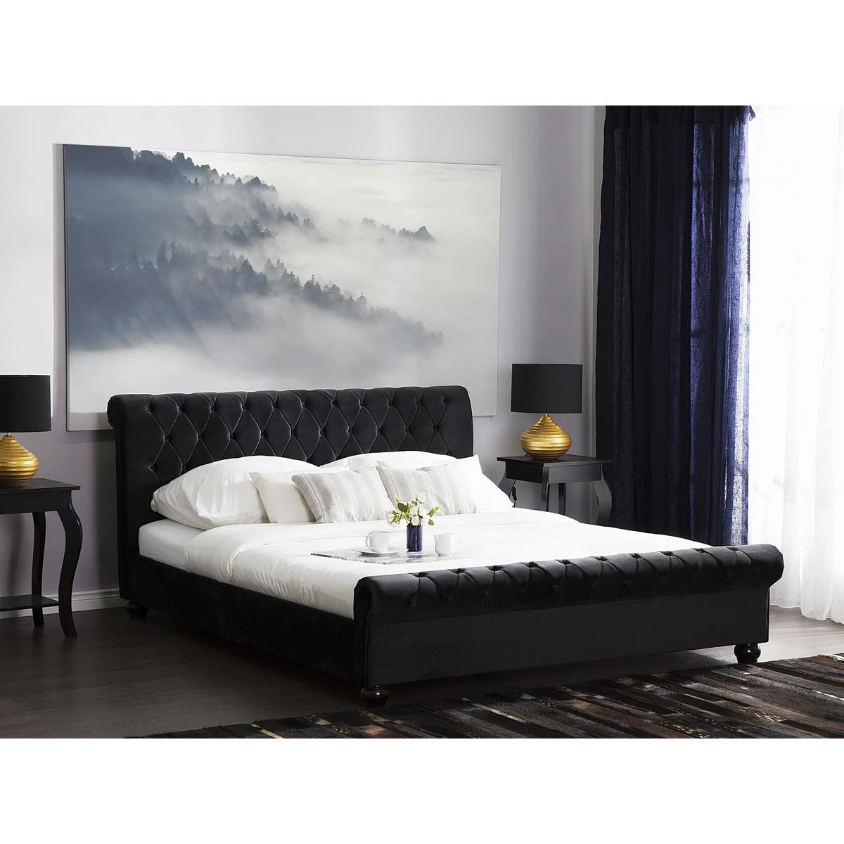 Beliani - AVALLON - Tweepersoonsbed - Zwart - 180 X 200 Cm - Fluweel - Afbeelding 2
