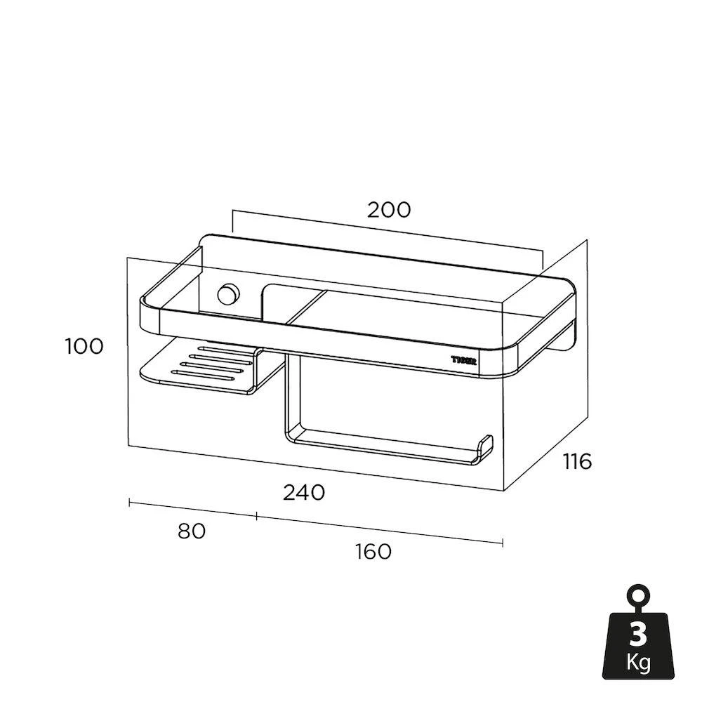 Tiger Caddy Toiletrolhouder Met Planchet - RVS Geborsteld - Afbeelding 5