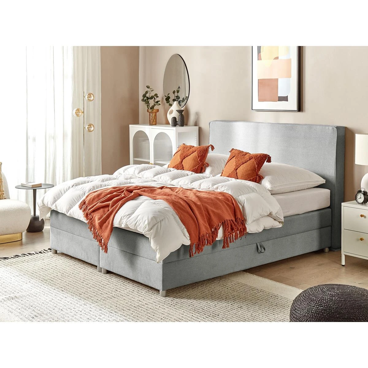 Beliani-MINISTER-Boxspringbed-Lichtgrijs -180 X 200 Cm-Polyester - Afbeelding 2