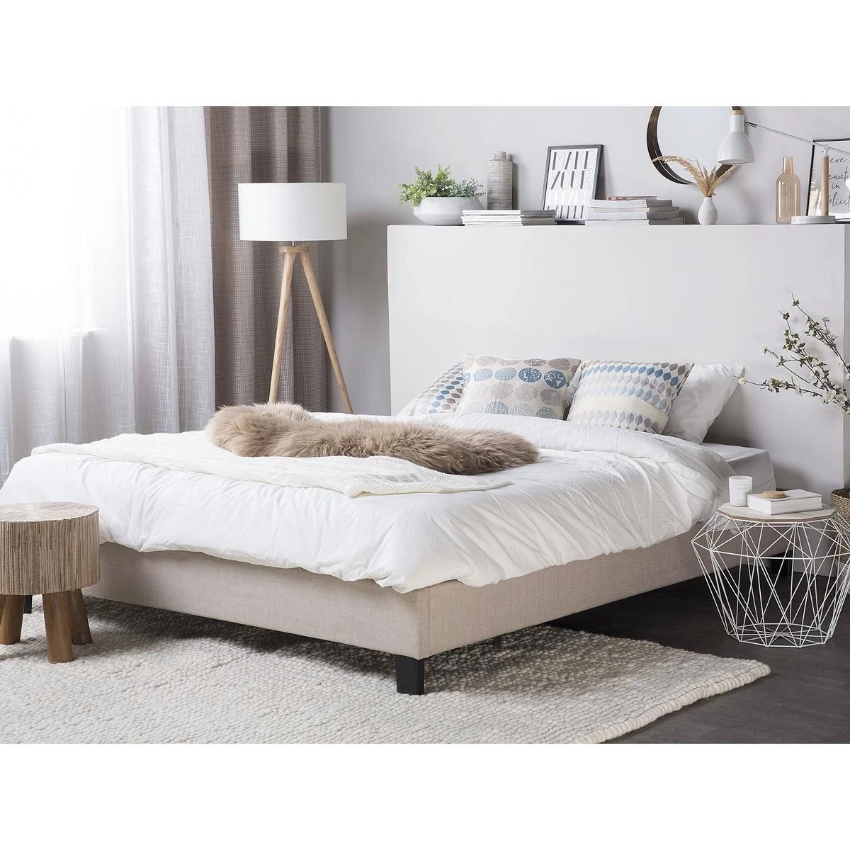 Beliani - ROANNE - Tweepersoonsbed - Beige - 140 X 200 Cm - Polyester - Afbeelding 2