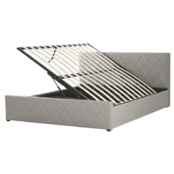 Beliani-ROCHEFORT-Bed Met Opbergruimte-Grijs-160 X 200 Cm-Kunstleer