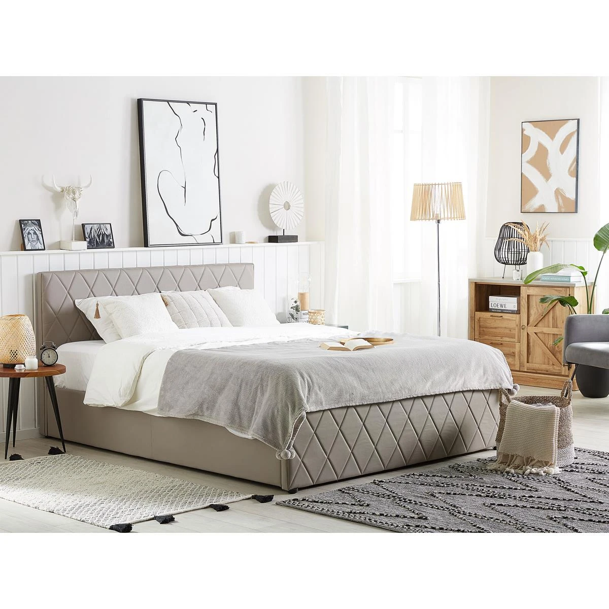 Beliani-ROCHEFORT-Bed Met Opbergruimte-Grijs-160 X 200 Cm-Kunstleer - Afbeelding 2