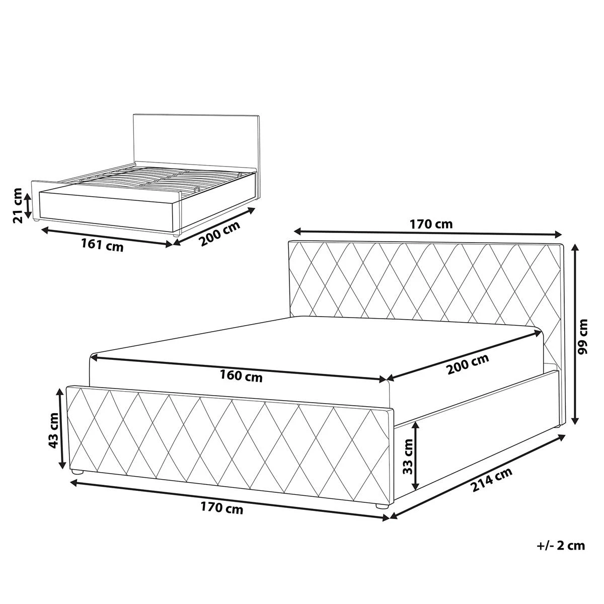 Beliani-ROCHEFORT-Bed Met Opbergruimte-Grijs-160 X 200 Cm-Kunstleer - Afbeelding 3