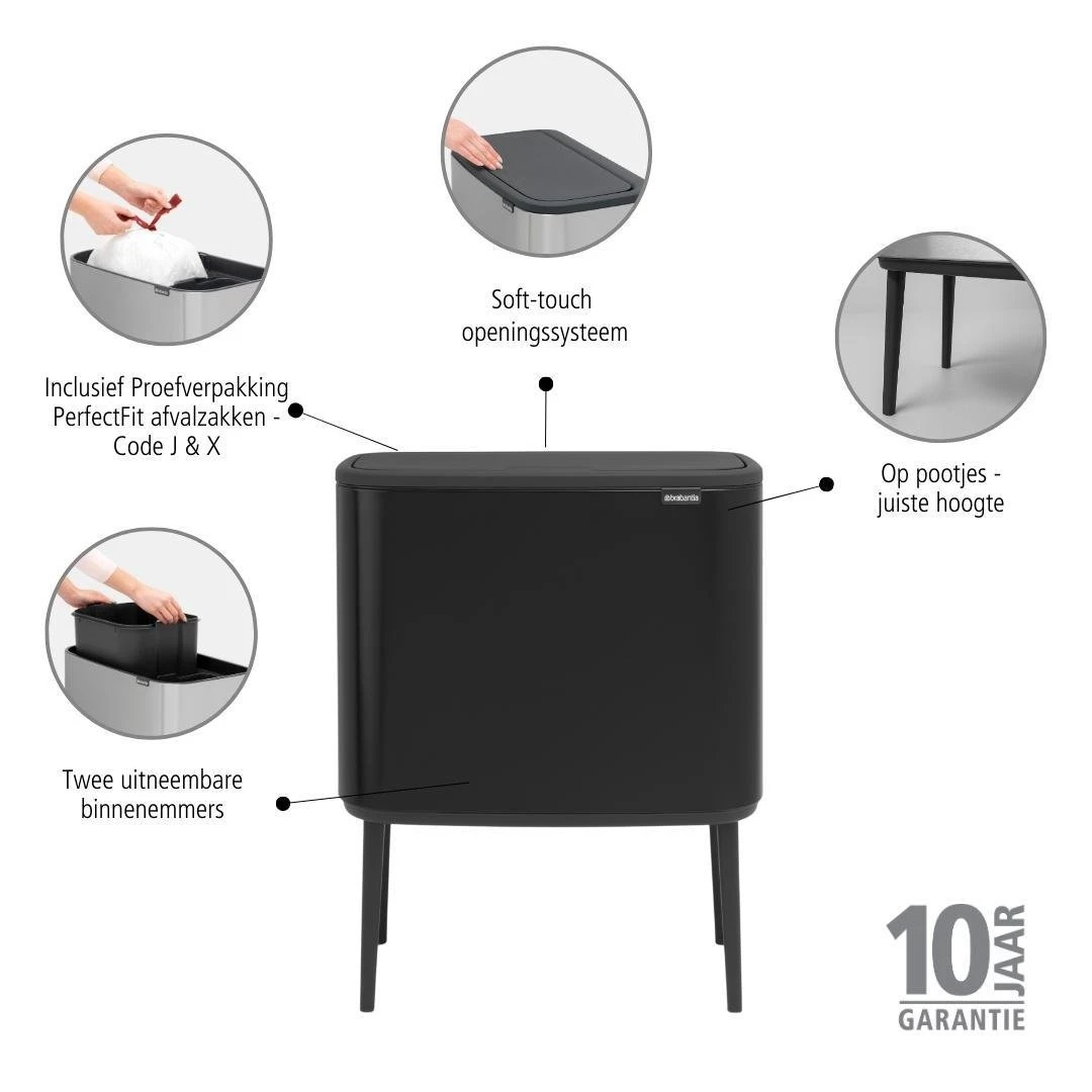 Brabantia Bo Touch Bin Afvalemmer 11 + 23 L - Zwart - Afbeelding 16