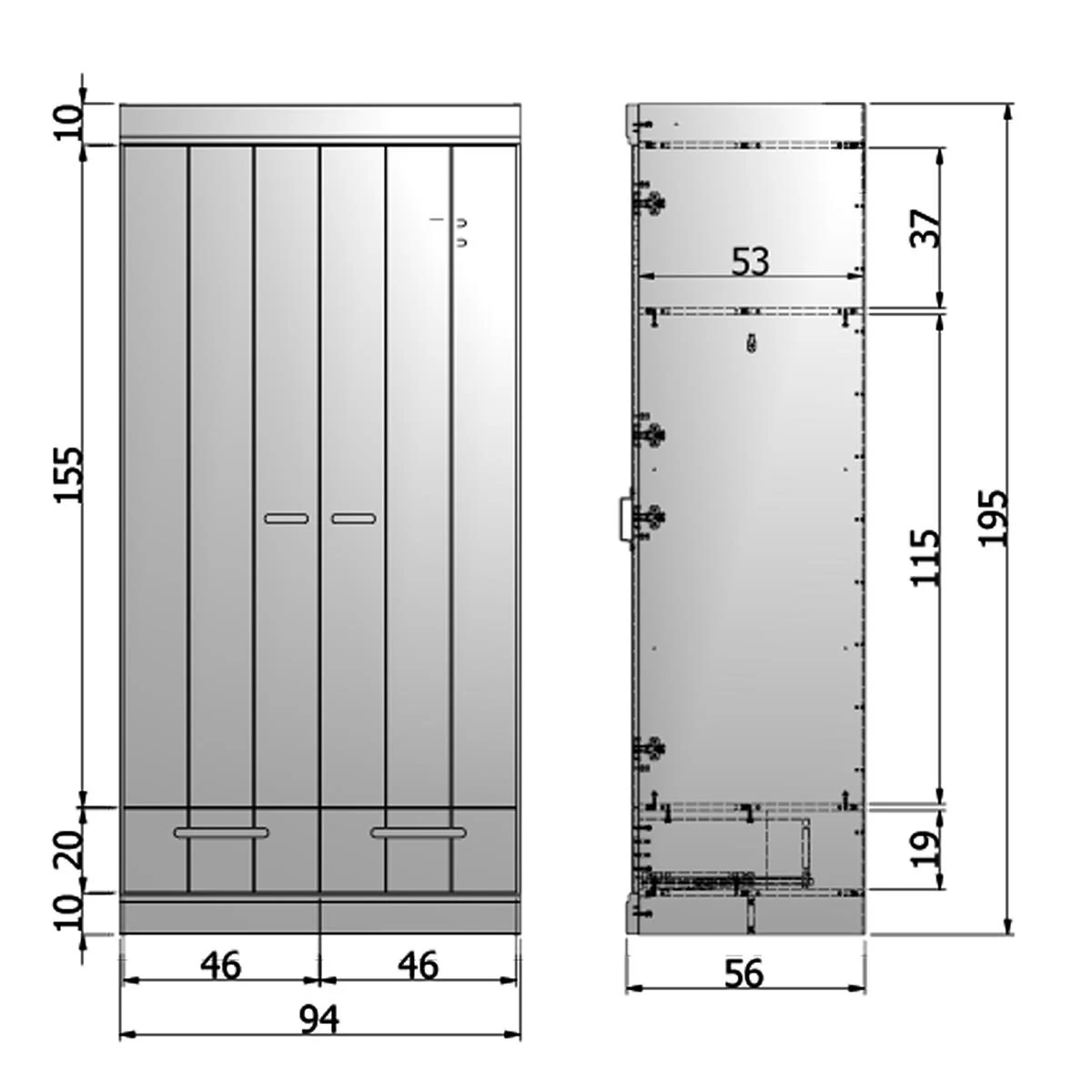 Woood Connect Kast 2-deurs Met Lades, Planken En Roede - Afbeelding 6