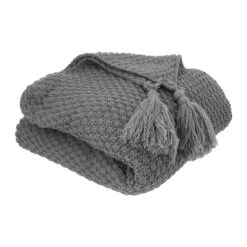 QUVIO Plaid Met Kwastjes In De Hoeken 130 X 170 Cm - Grijs