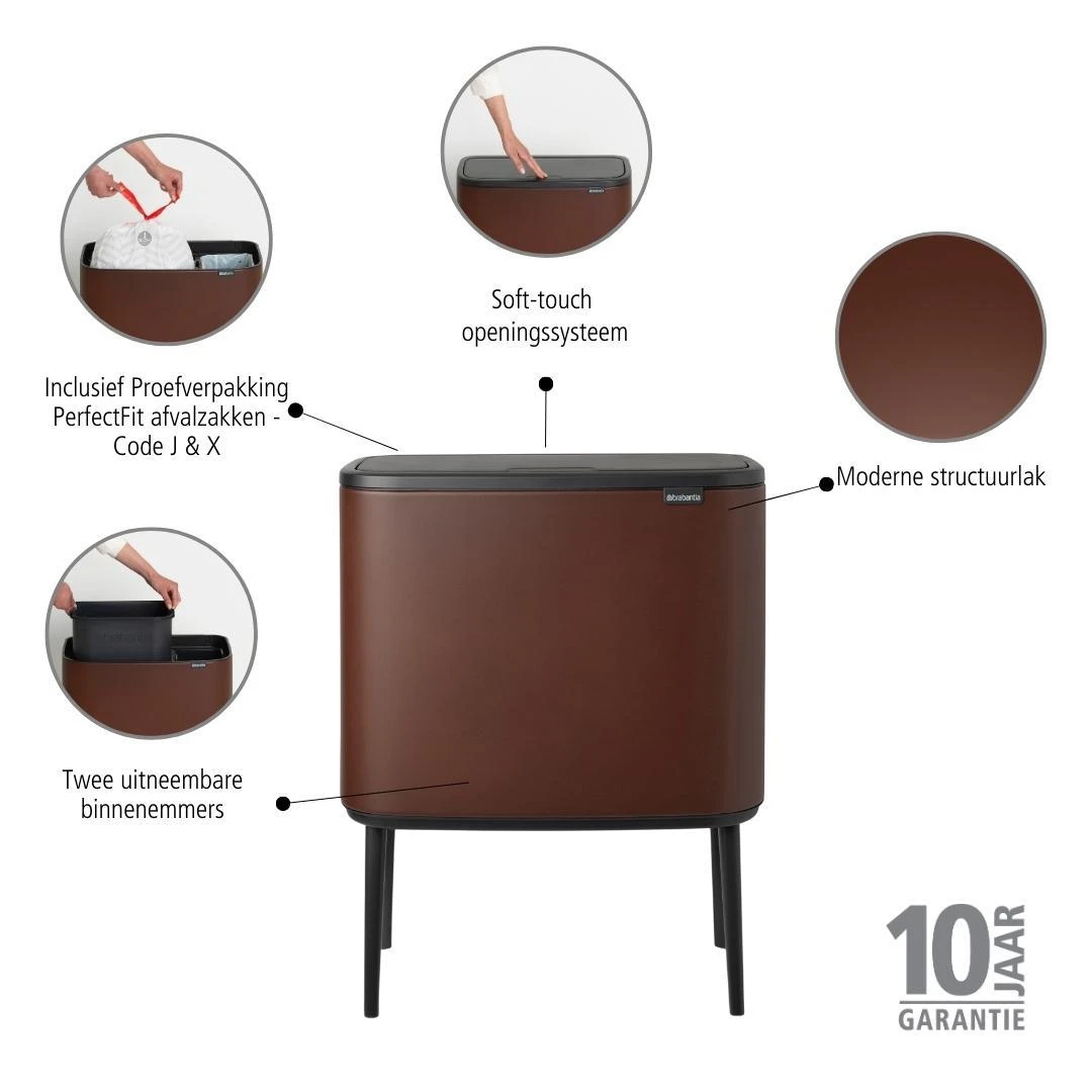 Brabantia Bo Touch Bin Afvalemmer 11 + 23 L - Mineral Cosy Brown - Afbeelding 16