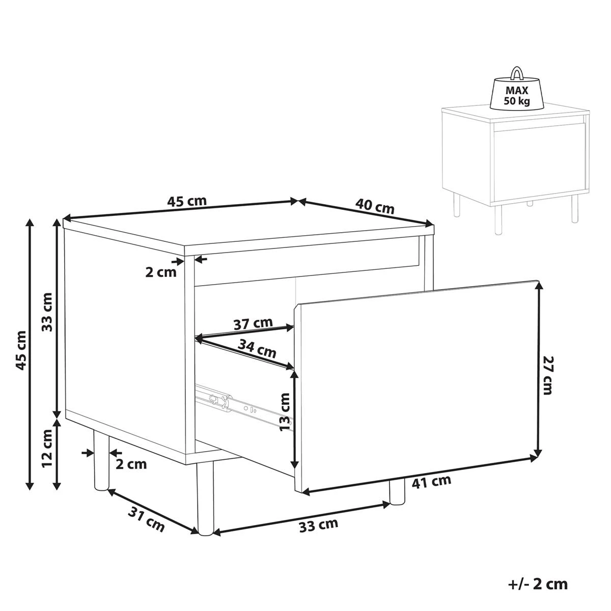 Beliani - NIKEA - Nachtkastje - Lichthout - MDF - Afbeelding 9