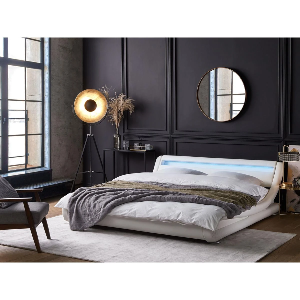 Beliani-AVIGNON-Futon Tweepersoonsbed-LED-Wit-160 X 200 Cm-Kunstleer - Afbeelding 2