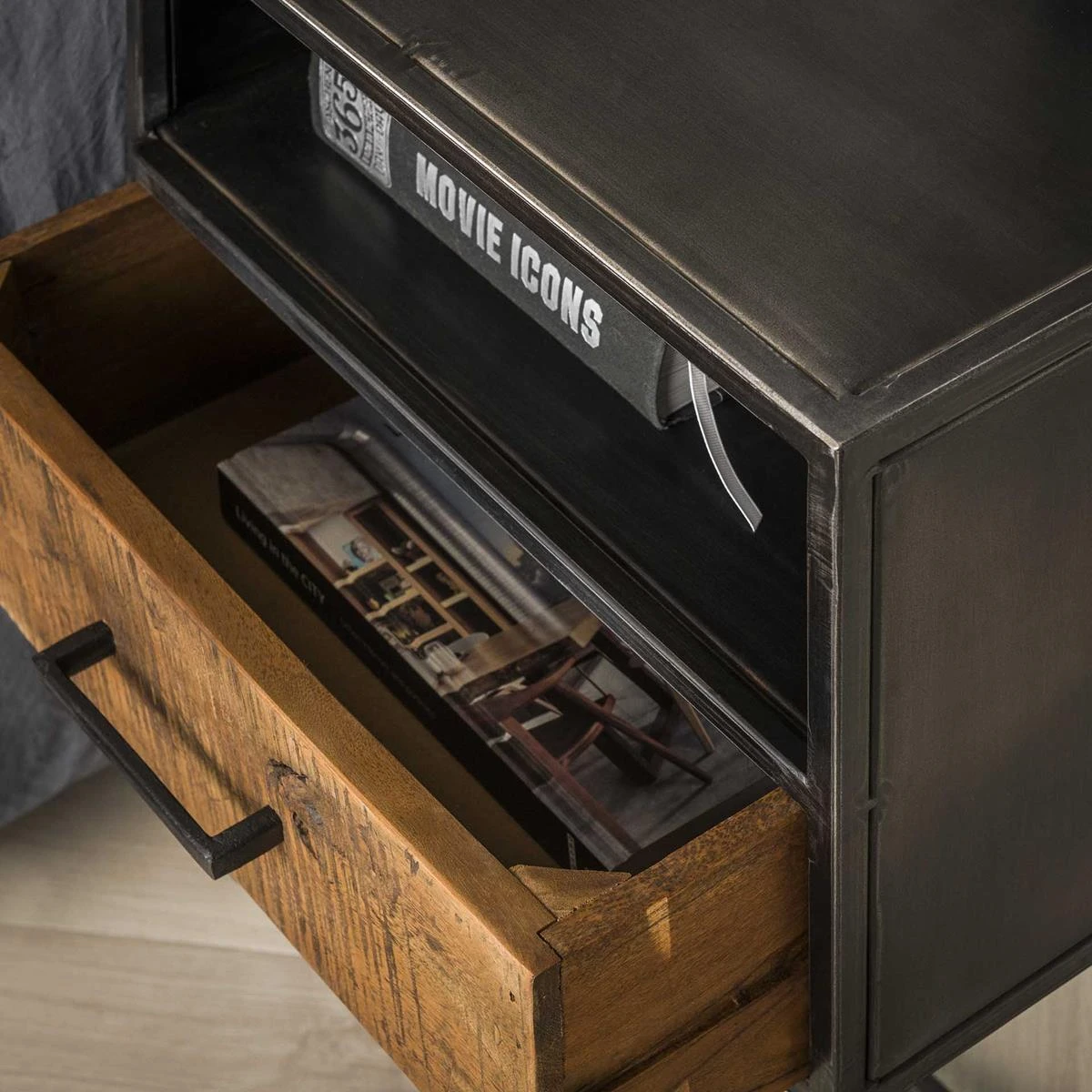 Hoyz - Nachtkastje Blend - 1 Lade - Zwart - Bruin - Afbeelding 4