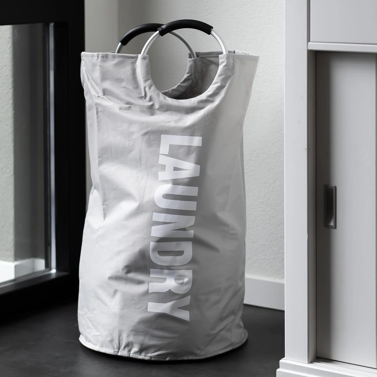 QUVIO Wasmand Met Handvaten - LAUNDRY - Lichtgrijs - Afbeelding 4