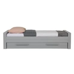WOOOD Dennis Bed Incl. Bedlade - Grenen - Betongrijs - 219x53x95