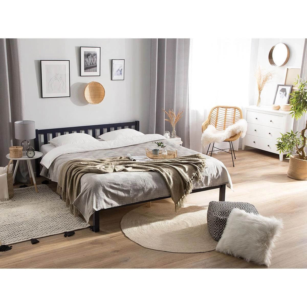 Beliani-FLORAC -Tweepersoonsbed-Blauw-140 X 200 Cm-Dennenhout - Afbeelding 2