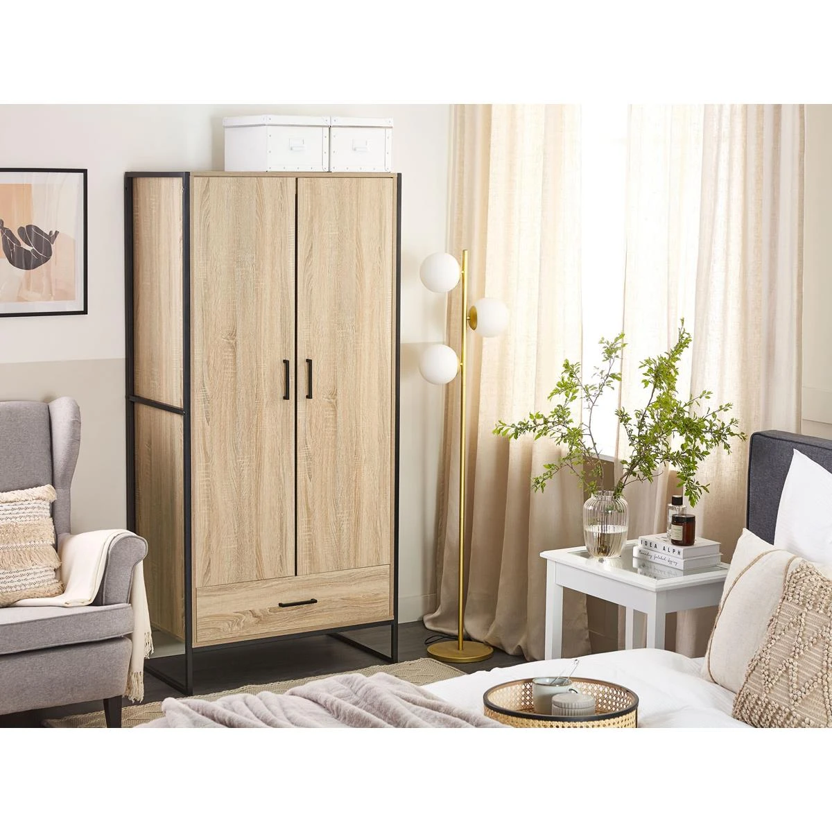 Beliani - SCHWEDT - Wandkast - Lichte Houtkleur - Vezelplaat - Afbeelding 2