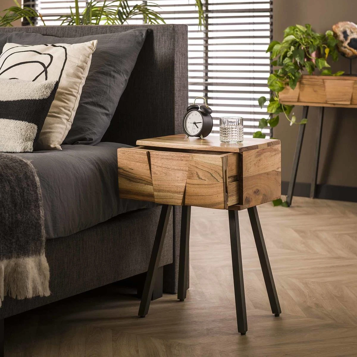 Duverger Blox - Nachtkastje - Massief Acacia - 1 Lade - Stalen Poten - Afbeelding 3