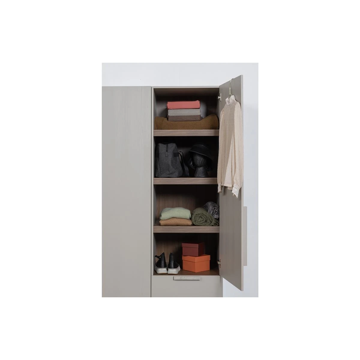 WOOOD Rens Kledingkast 1-Deurs - Noten|Grijs - 210x55x58 - Afbeelding 8