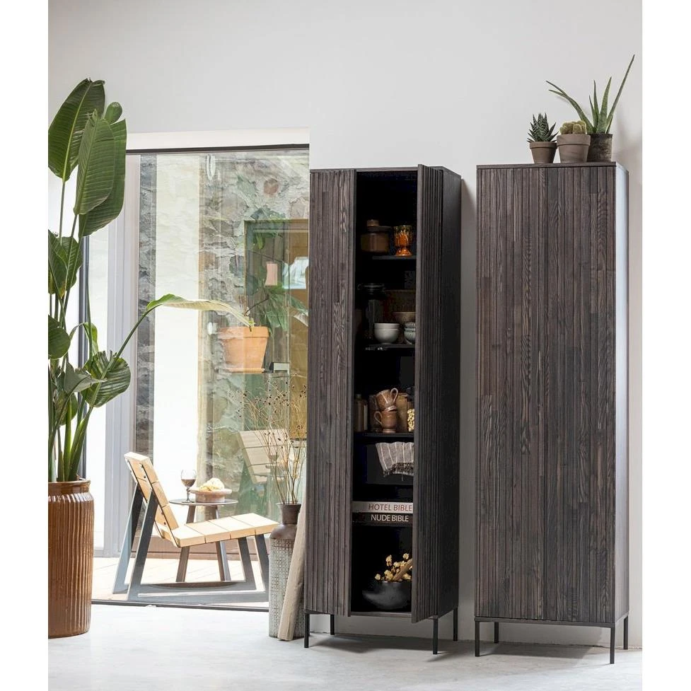 WOOOD Exclusive New Gravure Hoge Kast - Essen - Espresso - 210x60x42 - Afbeelding 9