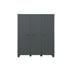 WOOOD Dennis 3-Deurs Kast - Grenen|Leer - Staal Grijs - 202x158x55