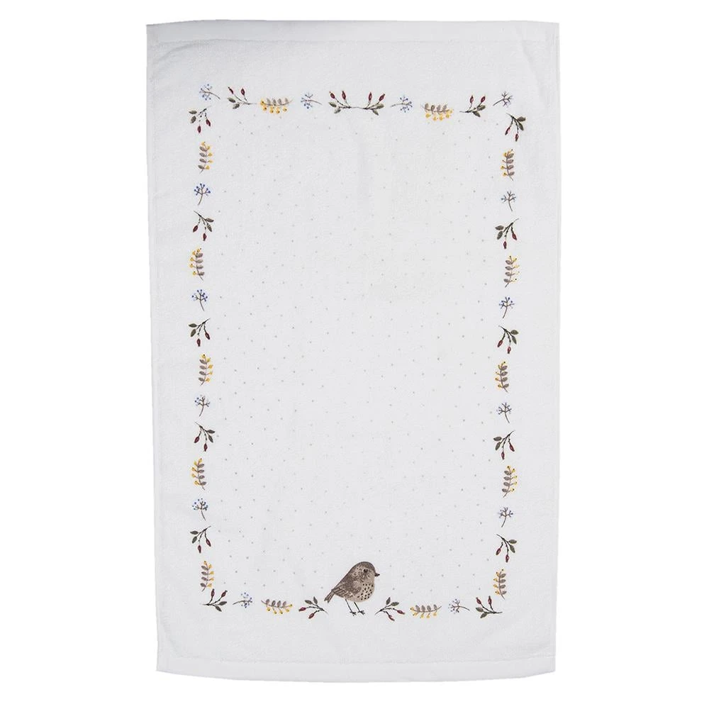 Clayre & Eef Gastendoekje 40x66 Cm Beige Bruin Katoen Vogel Toilet - Afbeelding 2