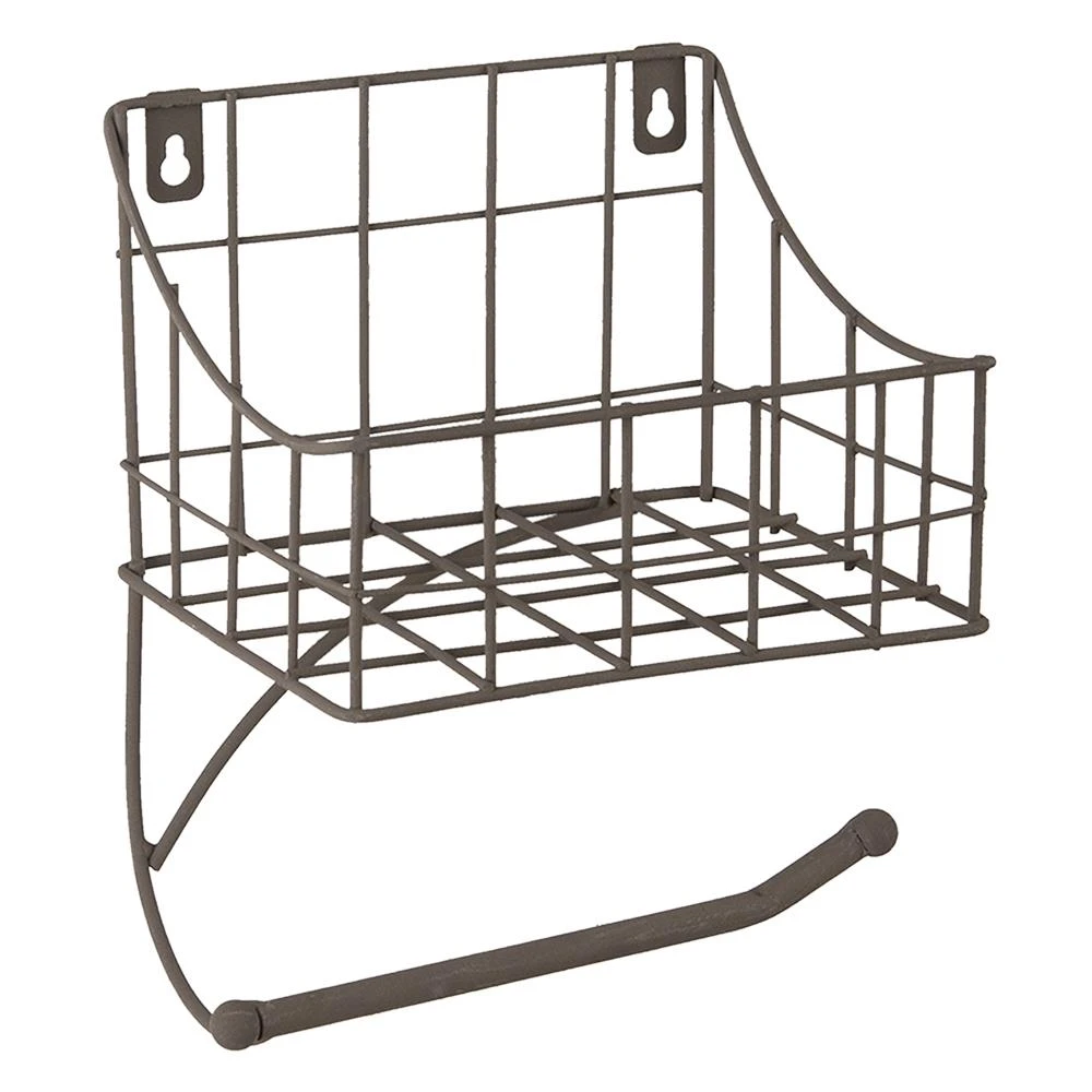 Clayre & Eef WC Rol Houder 16x13x20 Cm Zwart Ijzer Toiletrolhouder - Afbeelding 2