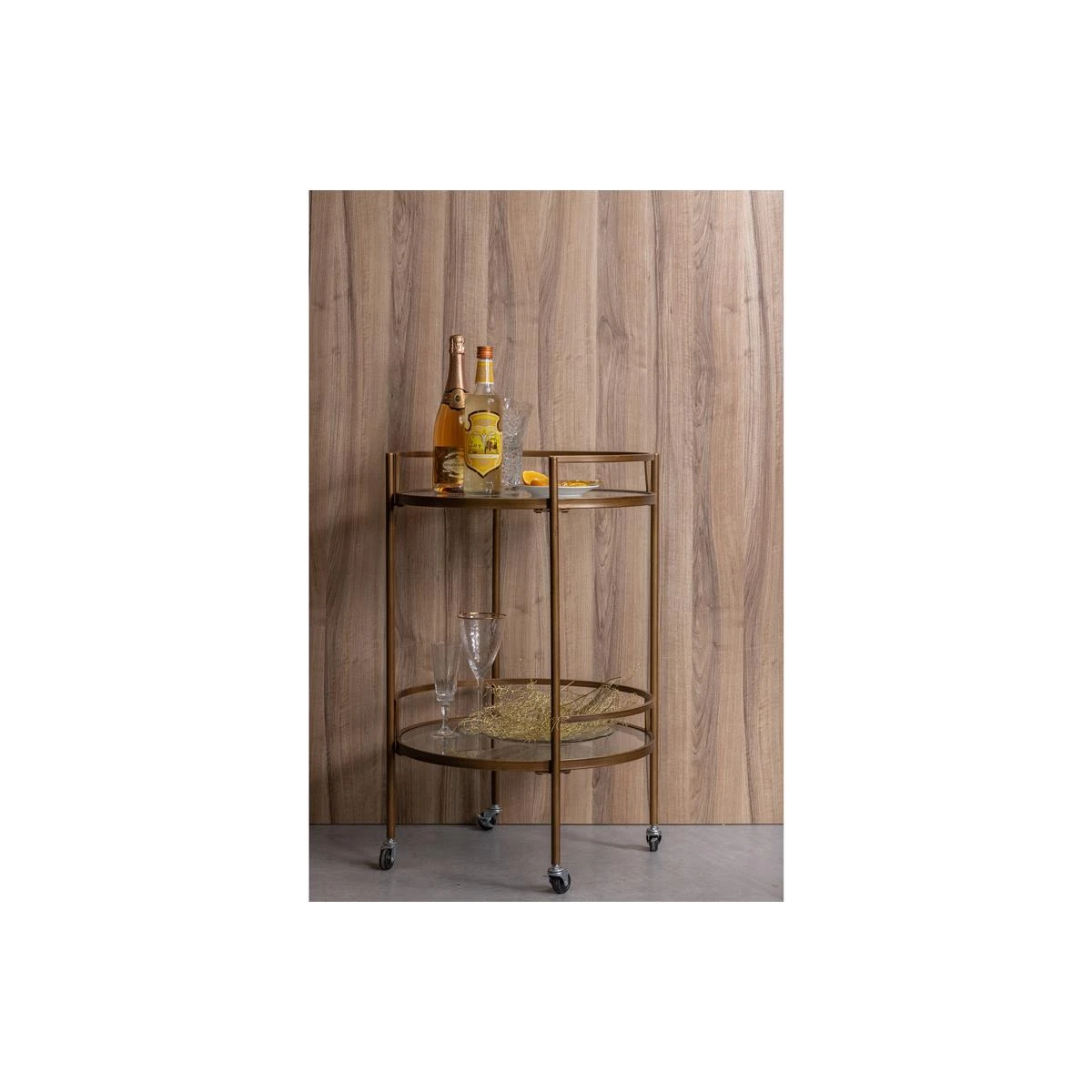 WOOOD Exclusive Zora Trolley - Metaal|Glas - Antique Brass - 79x50x50 - Afbeelding 3